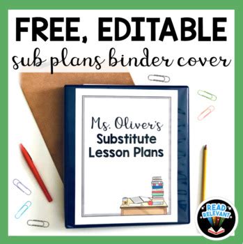 Free Sub Plans Binder Cover: Editable Emergency Substitute Template Binder