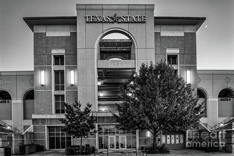 Texas State University Stadium at Twilight BW Photograph by Bee Creek Photography - Tod and ...