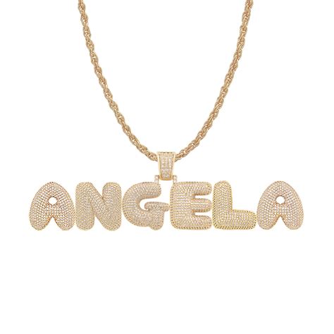 Name Bubble Letter Necklace for Angela Name Crystal Necklace | Etsy