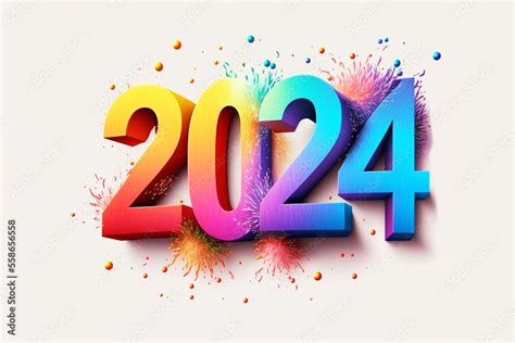 Brightly colored number 2024 reflecting the new year on white ...