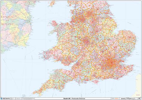 England & Wales Postcode District Wall Map (D9) : XYZ Maps