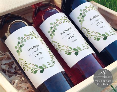 Greenery Wedding Wine Label Printable Wine Label Editable | Etsy | Diy wine label template ...