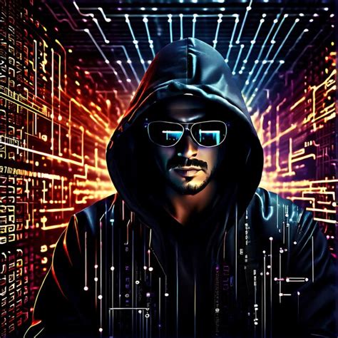 Premium Photo | Cyberpunk Hacker Portrait of a Man in Hoodie and Sunglasses with Futuristic ...