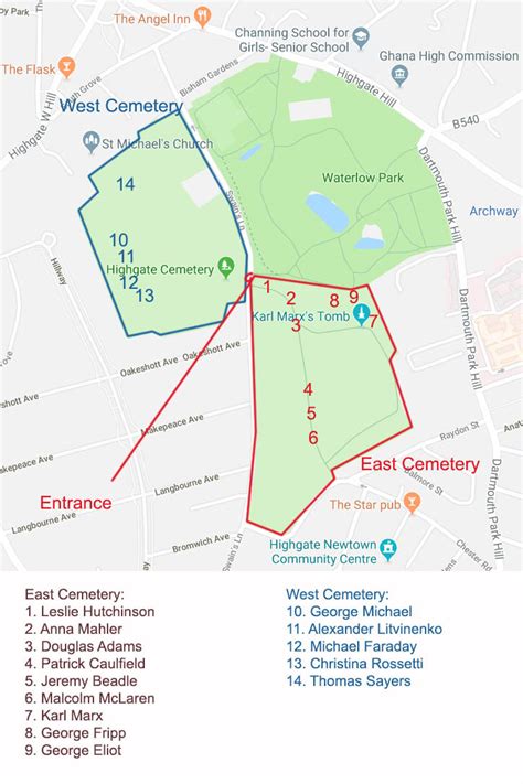 map of graves at Highgate Cemetery - Trips with Rosie