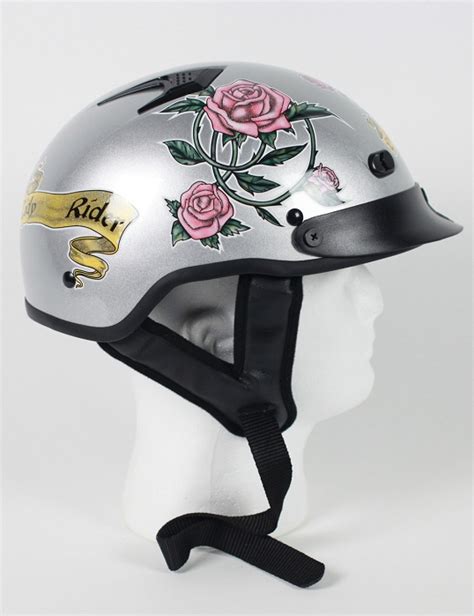 Women's Lady Rider Silver Motorcycle Half Helmet