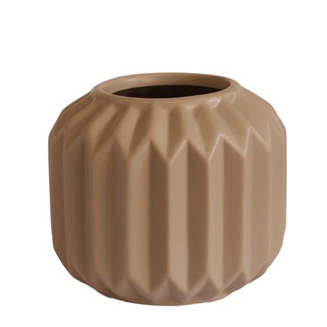 Modern Taupe Fluted Ceramic Flower Vase | Dalisay