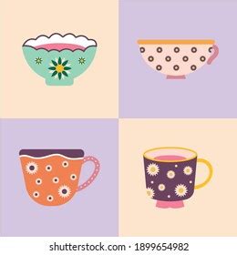 Set Illustrations Kittens Cups Stock Vector (Royalty Free) 655334923