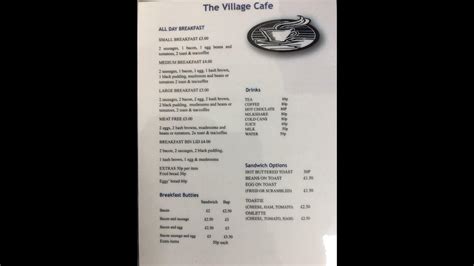 Menu at The village cafe, Bagillt