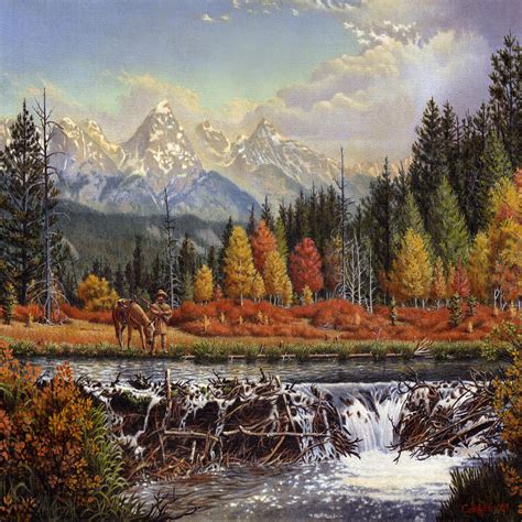 Western Mountain Landscape Autumn Mountain Man Trapper Beaver Dam ...