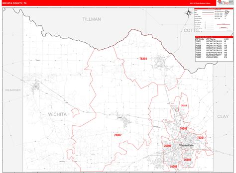 Wichita County, TX Zip Code Wall Map Red Line Style by MarketMAPS ...