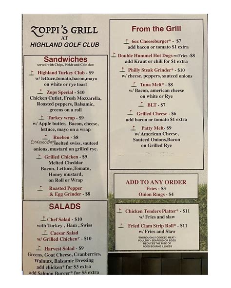 Menu - WELCOME TO HIGHLAND GOLF CLUB