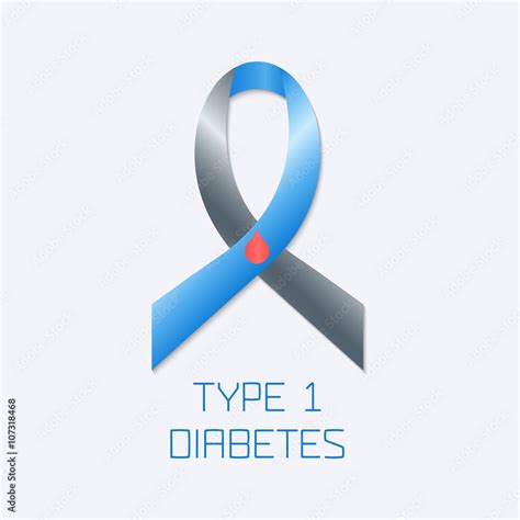 Diabetes Type 1 awareness symbol. Blue and grey ribbon with a drop of ...