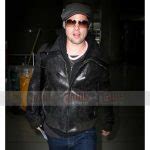 Brad Pitt Black Distressed Leather Bomber Jacket For Mens