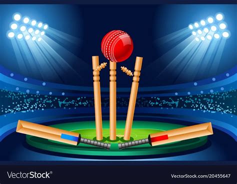 Cricket stadium background. Hitting recreation equipment. Vector design ...