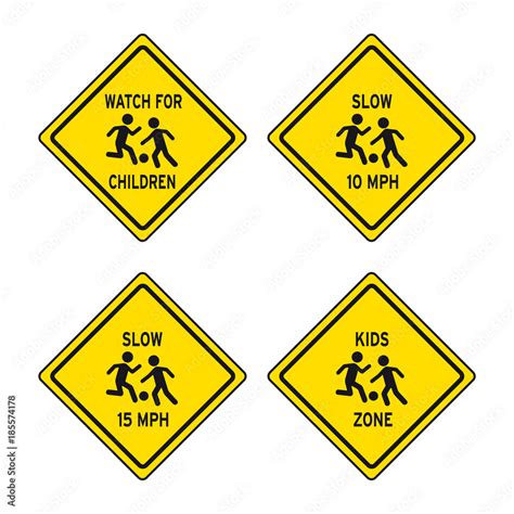 Children playing traffic road signs set Stock Vector | Adobe Stock