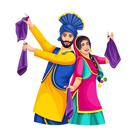 Dancing Punjabi Couple Doing Bhangra Dance Punjab India Vector ...