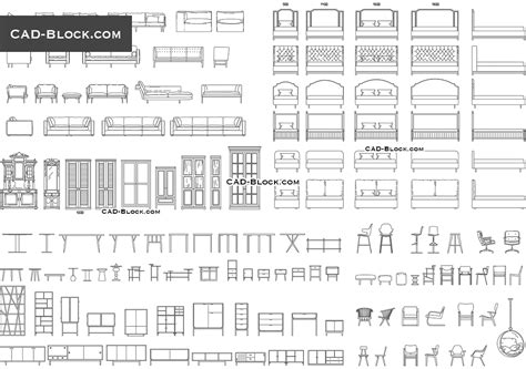 Furniture AutoCAD Library. Bar stools, chairs, armchairs of different ...