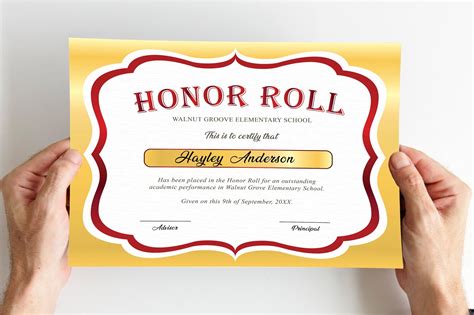 Editable Honor Roll Award Certificate, Beige Red School Certificate ...