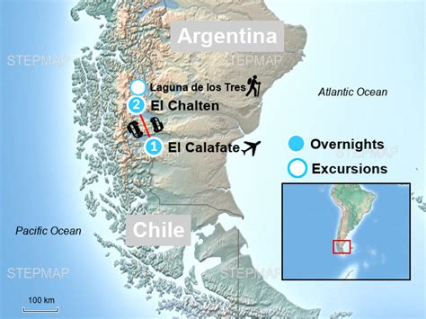 StepMap - El Chalten and El Calfate Trekking Tour - Landkarte für Argentina