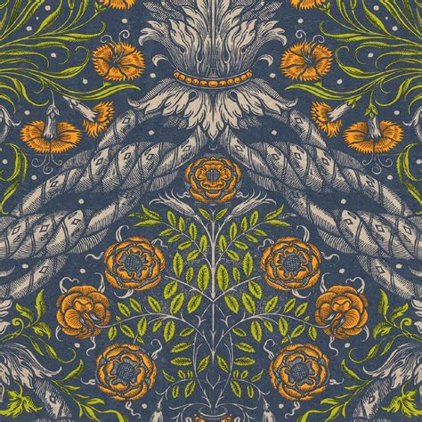 Floral Ornament Wallpaper in Blue Green and Orange | MINDTHEGAP