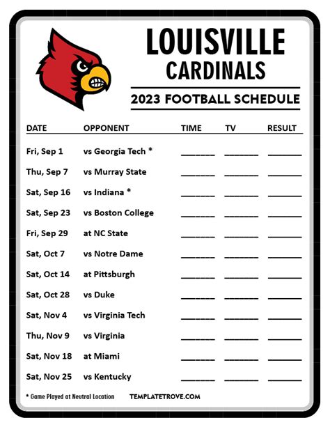 Printable 2023 Louisville Cardinals Football Schedule