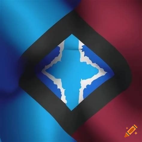 Flag design of a fictional country with blue, black, and light blue colors