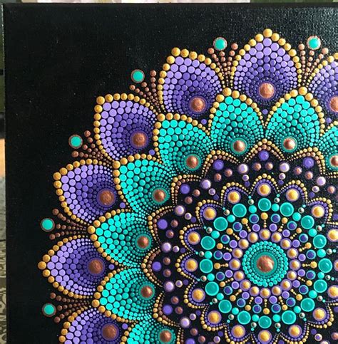 Vibrant Dot Mandala Hand Painted on Black Stretched Canvas 12 X 12 in ...