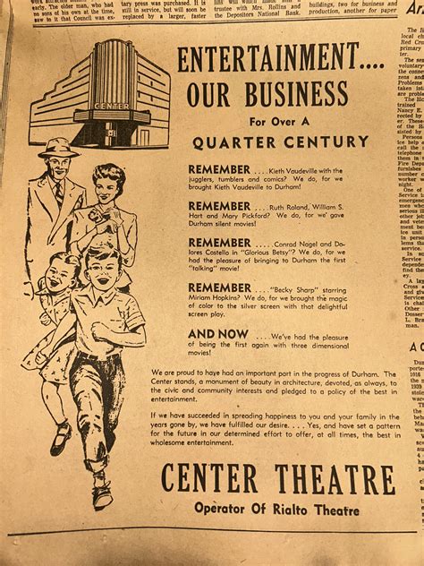 Old ad of the Center Theatre : r/bullcity