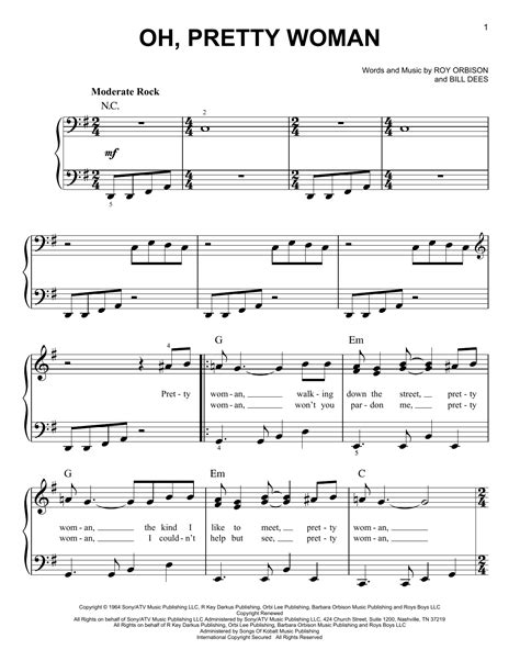 Oh, Pretty Woman by Roy Orbison Sheet Music for Easy Piano at Sheet Music Direct