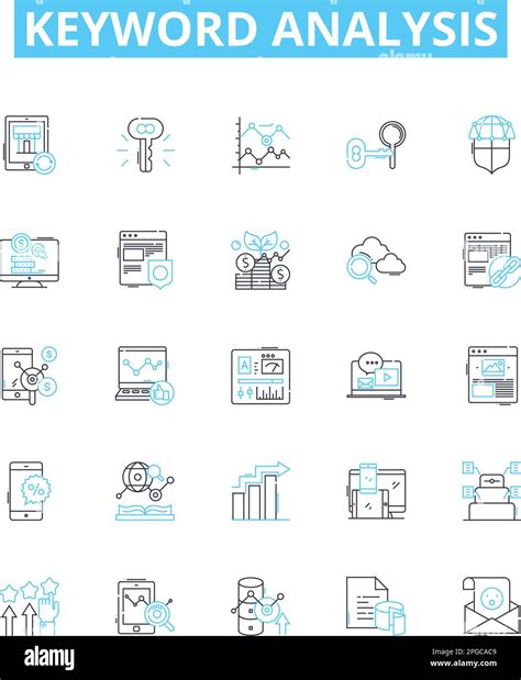 Keyword analysis vector line icons set. Keyword, Analysis, Research, Strategies, Targeting ...