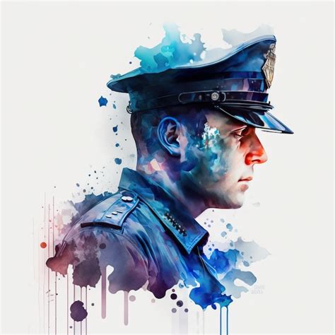 Premium Photo | A watercolor painting of a police officer with the word police on it.