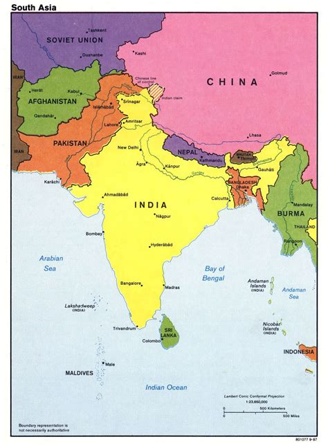 Large detailed political map of South Asia with major cities and ...