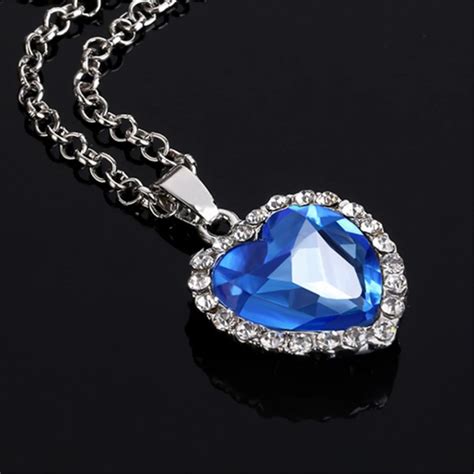 Statement Personalized Silver Heart Shape Blue Zircon Pendant Necklace ...