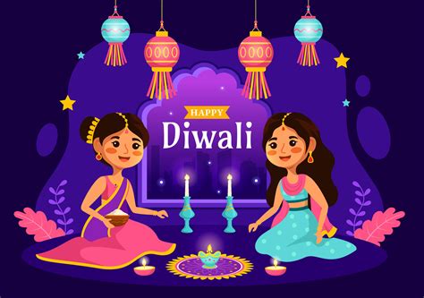 Happy Diwali Hindu Vector Illustration with Indian Rangoli and Fireworks Background for Light ...