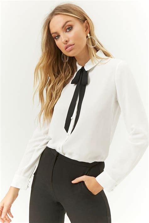 Self-Tie Contrast Bow Shirt | Womens fashion modest, Fashion, Bow shirts