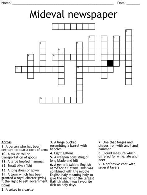 Mideval newspaper Crossword - WordMint