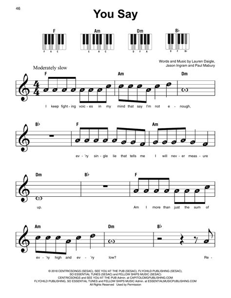 Lauren Daigle You Say Sheet Music Notes, Chords | Sheet music notes, Sheet music, Sheet music direct