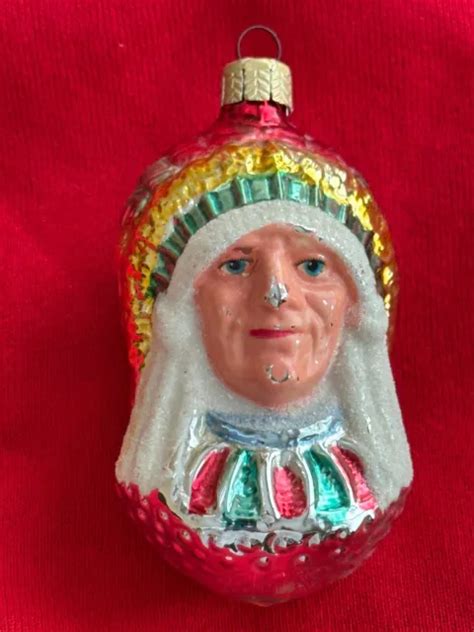VINTAGE RARE NATIVE American Indian Chief Mercury Blown Glass Christmas Ornament $47.50 - PicClick