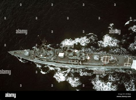 Overhead view of USS Buchanan (DDG-14) underway in the Pacific Ocean, in 1990 (6467508 Stock ...