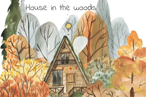 House in the woods By LoveWatercolorStore | TheHungryJPEG