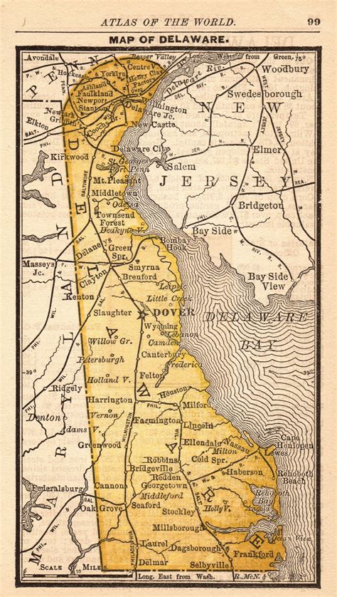 1888 Tiny DELAWARE State Map MINIATURE Map of Delaware Office Decor Anniversary Gift for ...