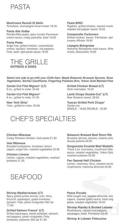 Brio Italian Grille menu in St. Louis, Missouri, USA