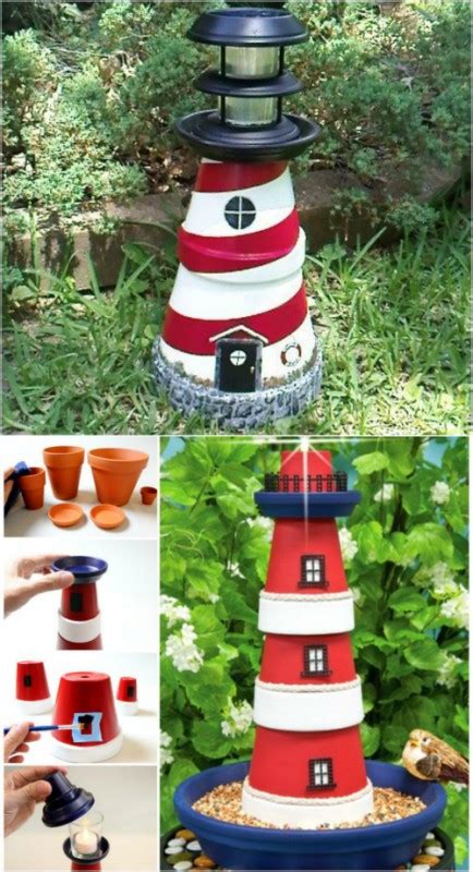 Charmingly Nautical DIY Garden Decoration: Clay Pot Lighthouse - DIY ...