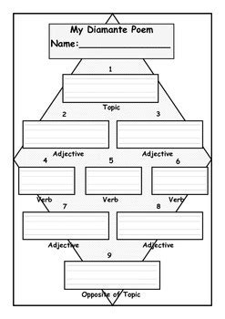 Diamante Poem Template by ShakeyJake's English Toolbox | TpT