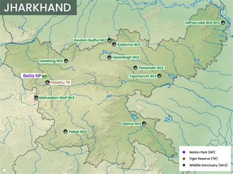 Jharkhand National Parks, Tiger Reserves, Wildlife Sanctuaries & Ramsar Sites Map - UPSC