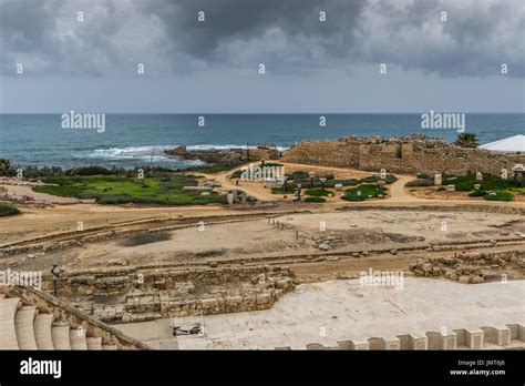 Caesarea Maritima - amphitheater - view on the sea Stock Photo - Alamy