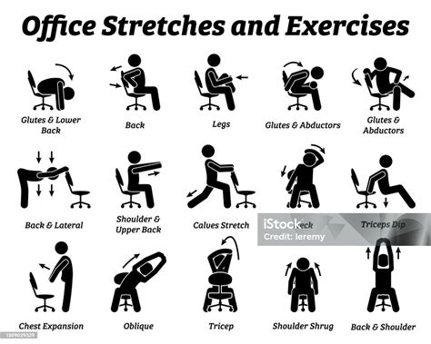 Working Office Stretches And Exercises To Relax Tension Muscle Stock Illustration - Download ...