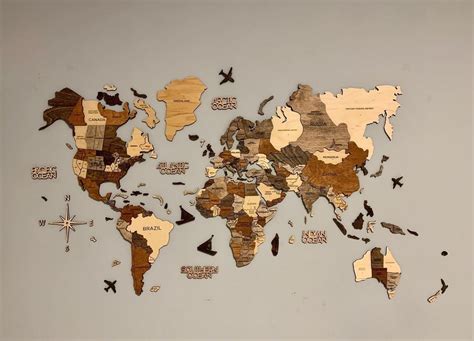 Wooden world map wall decor world map wood map wall art decor wooden world map 3d world map ...