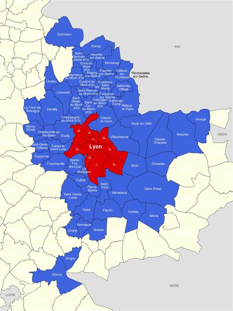 Map of Lyon and surrounding area - Map of Lyon area (Auvergne-Rhône ...