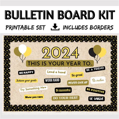 New Year Bulletin Board Idea Printable Bulletin Board Kit January Bulletin Classroom Positivity ...